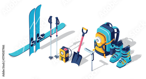 Essential isometric winter equipment set for skiing and snowboarding adventures