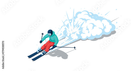 Dynamic isometric skiing thrilling alpine winter sport adventure