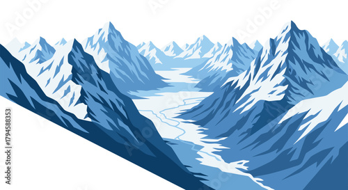 Majestic snowcapped mountains and serene valley landscape