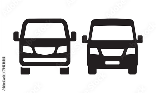 Car and Van Front View Icons Vector Silhouette Automobile Traffic Transport Vehicle Symbol