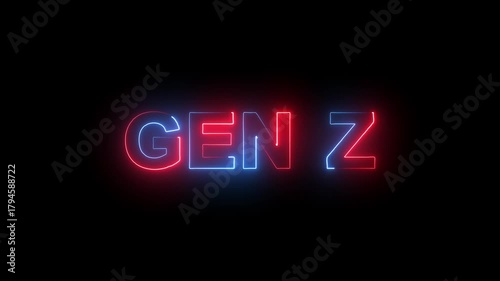Glowing flickering neon inscription gen z text animation.