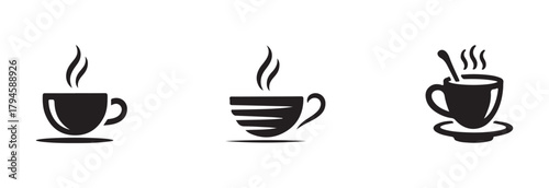 Hot drink icon, cups of coffee tea collection, Silhouette tea cup symbol, vector illustration EPS 10.