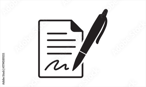 Contract Signature Icon Vector Document Pen Signing Agreement Legal Business Form