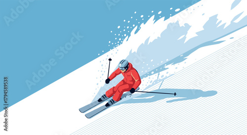 Alpine skiing adventure in modern flat design with bold colors