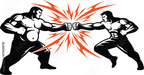 Two Muscular Men Fist Bump Punch Impact Competition Vector