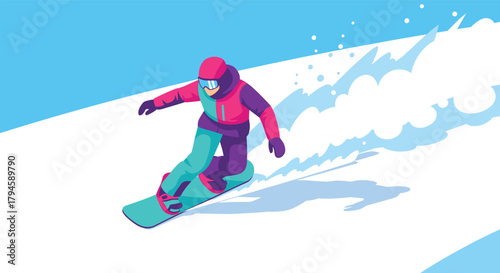 Colorful snowboarder in action on a sunny day in pop art style
