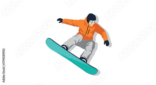 Dynamic snowboarding jump in vibrant winter sports art