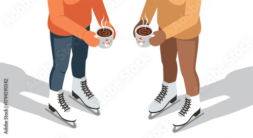 Cozy winter gathering with hot drinks and ice skates