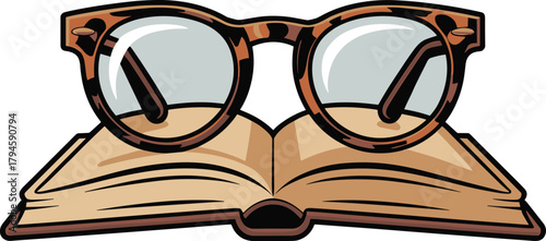 Vintage Glasses on Open Book Reading Illustration