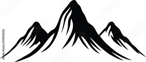 Minimalist Mountain Peak Silhouette with Three Rugged Summits in Black and White