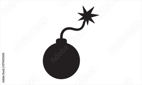 Cartoon Bomb Lit Fuse Explosion Vector Icon Silhouette Danger Threat Warning Symbol