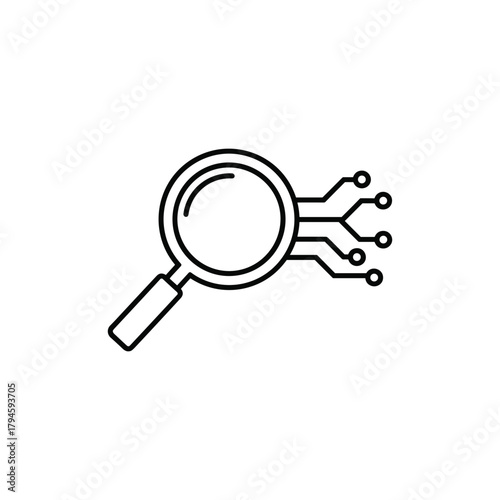 AI search icon set. Magnifying glass with generate symbol. Artificial intelligence technology concept. Icon element for app and web. Vector illustration. Magnifier or loupe sign. Editable stroke.