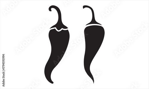 Hot Chili Pepper Silhouette Vector Icon Black Spicy Food Ingredient Symbol Set