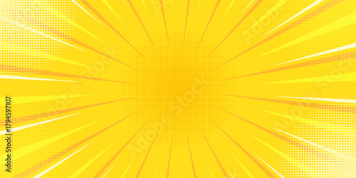 Yellow comic book background. Modern creative pop art orange halftone style background