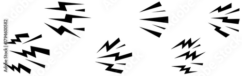 set of black silhouettes of arrows vector, Lightning bolt icon. Flash symbol, thunderbolt, blitz lightnings strike sign. Electric energy black silhouettes, power concept. Vector isolated dynamic sport