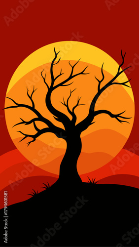 Silhouette of a tree against a sunset background