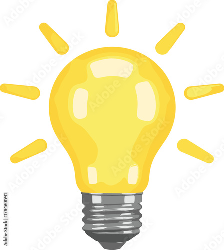 Bright Glowing Lightbulb Vector Representing a Brilliant Idea, Innovation, Solution, and Creative Inspiration.