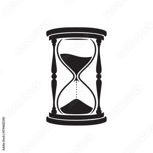 Hourglass on white background showing time passing in black and white