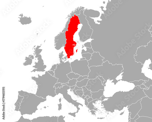 Karte von Schweden in Europa