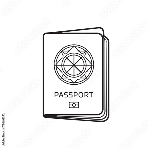 Passport icon isolated on white background, travel document for identification
