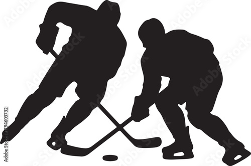 Hockey Players in Action Playing Game with Sticks Sport Competition and Recreation Entertainment Vector Illustration