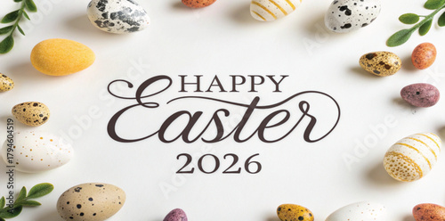 Festive Easter eggs and foliage arrangement spring holiday