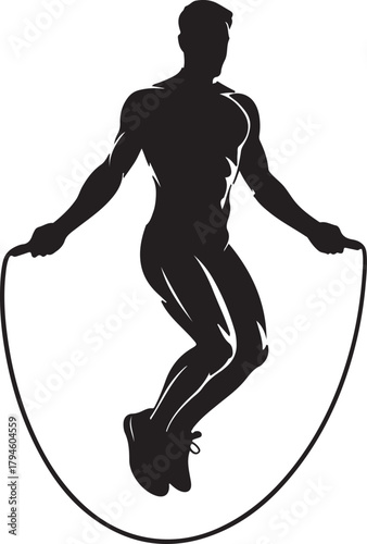 Man Doing Exercises With Jump Rope for Warm Up Body Workout Aerobic Cardio Training Sport and Fitness Concept Vector Illustration