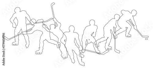 Silhouette ice hockey player set. Active sports people healthy players fitness silhouettes concept.