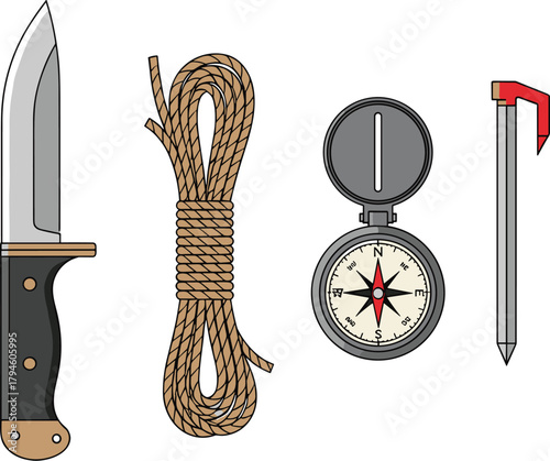 Outdoor Survival Kit Tools Vector Illustration