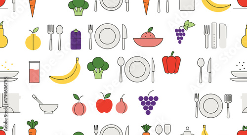 Seamless Abstract Food Pattern Backgrounds.