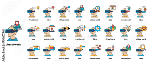 A series of drawings of people in a virtual world