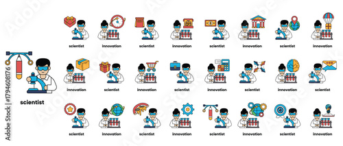 A series of cartoon drawings of people in various professions