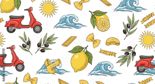 Seamless Mediterranean Summer Patternn.