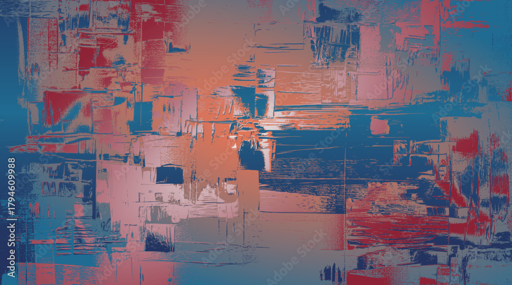 Obraz premium Abstract vector art, cool teal and warm tones. The worn, scratched texture creates the effect of an old painted surface