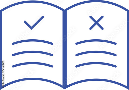 Checklist Guide Icon – Comparison Book with Tick and Cross Symbols