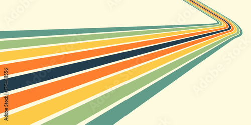 Abstract background of rainbow groovy Wavy Line design in 1970s Hippie Retro style. Vector pattern ready to use for cloth, textile, wrap and other.