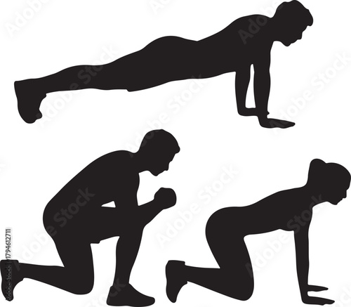 Silhouettes of people exercising on transparent background vector illustration flat style design one hundred and thirty characters