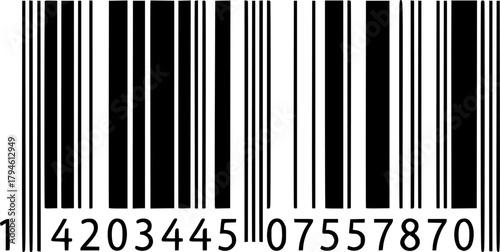 Closeup of a black and white barcode with numbers isolated on transparent background
