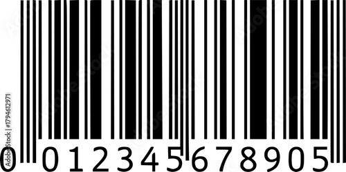 Closeup of a black and white barcode with numbers isolated on transparent background
