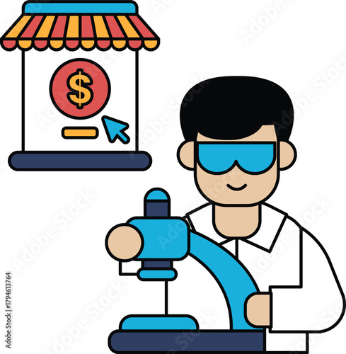 A man is working on a machine with a dollar sign in the background