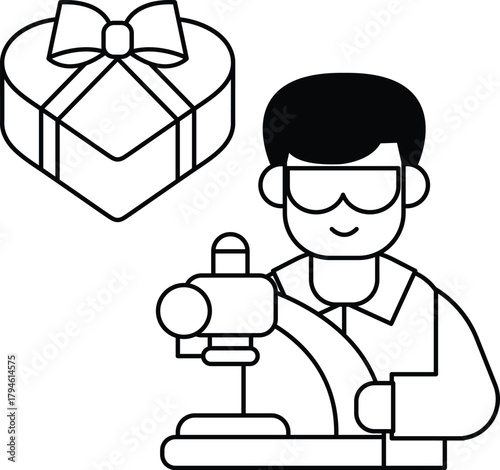 A man is working on a machine with a box behind him