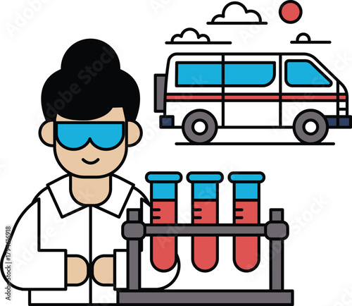 A man in a lab coat is holding a test tube