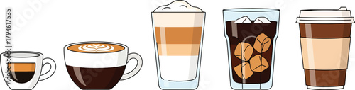 Various coffee drinks illustration Vector