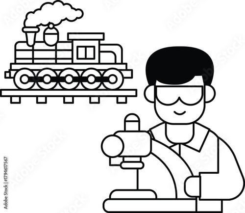 A man is operating a train