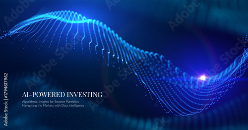 Adobe Illustrator ArtworkData particles digital information in deep blue cosmic space. Concept of big data burst, blockchain technology, AI data processing, network energy. Backdrop for presentations 