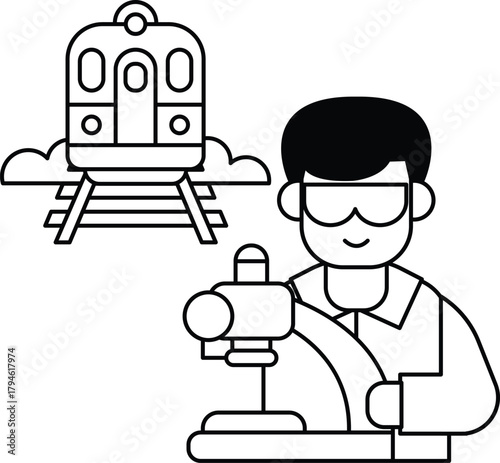 A man is wearing goggles and is operating a train