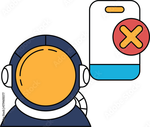 A man in a spacesuit is wearing headphones and looking at a cell phone