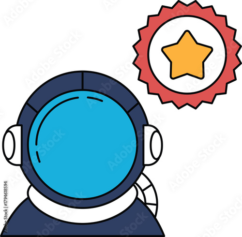 A man in a spacesuit is looking up at a star