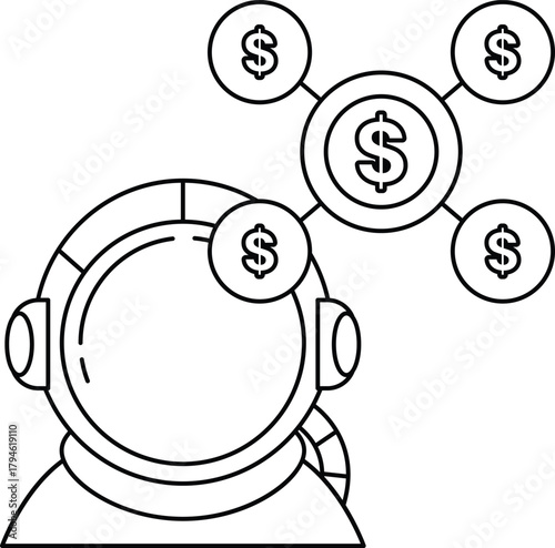 A man in a spacesuit with a dollar sign on his head