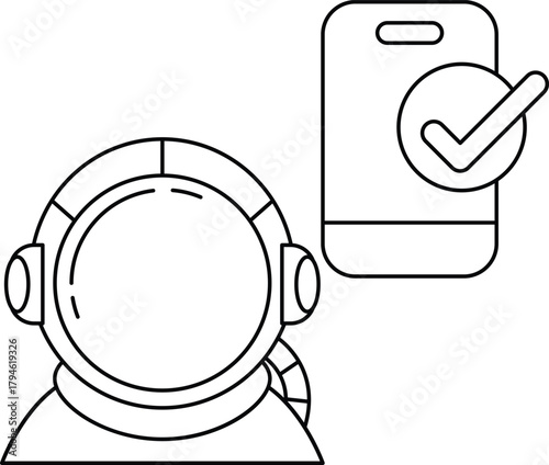 A man in a space suit is wearing a headset and holding a cell phone